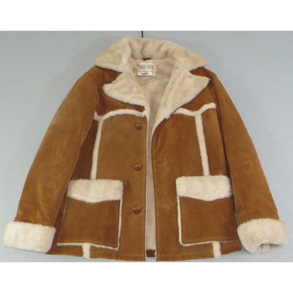 Vintage 1970s Rancher‎ Western by Schott Suede and Sheep Wool Leather Coat Men's